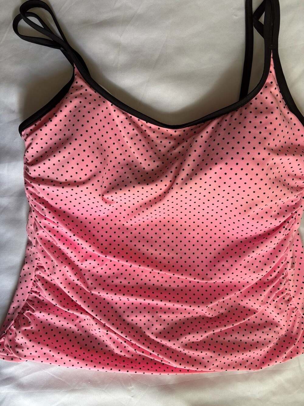 Trimshaper Ruched Polka Dot Tankini Swim Top Size 16